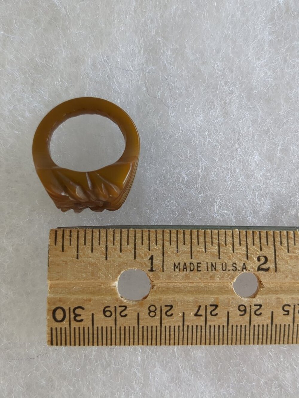 Vintage Carved Bakelite Ring • Butterscotch Olive • Art Deco • Tested Positive B - Picture 9 of 13